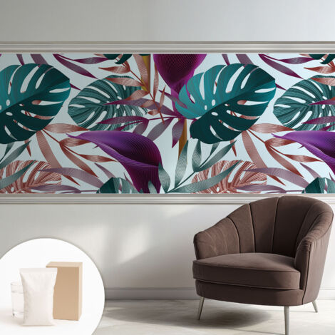 Papier peint intissé pour salon chambre à coucher peint imprimé pour mur - Colle incluse gratuite Composition tropicale 250x104 cm (1/5)