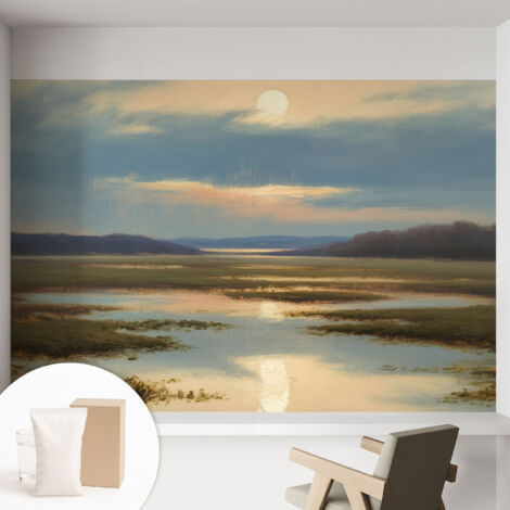 Papier peint intissé à motifs décoratifs pour salon chambre et bureau Décoration murale élégante avec colle Paysage évocateur 152x104 cm (1/5)