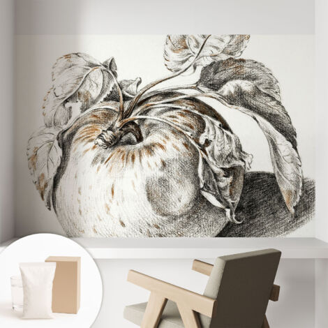 Papier peint intissé mural pour salon chambre à coucher tendance et originale - Colle incluse gratuite Pomme et feuilles 104x70 cm (1/5)