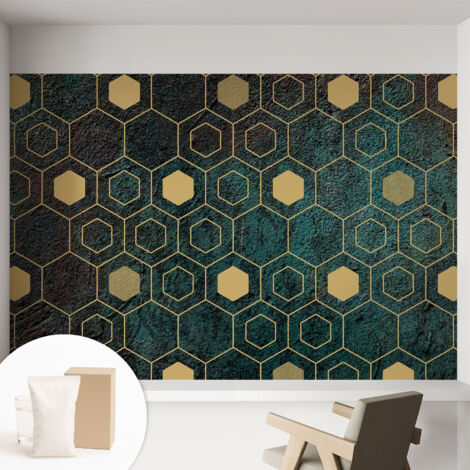 Papier peint intissé décoratif avec colle pour salon chambre et bureau Installation rapide Hexagones géométriques 152x104 cm (1/5)