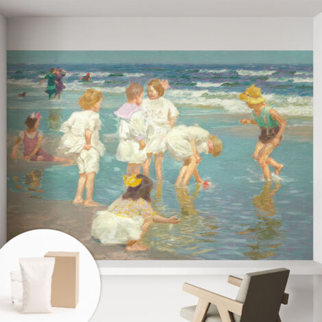 Papier peint intissé mural avec imprimé motifs uniques apparence moderne - Colle incluse gratuite Enfance à la plage 152x104 cm (1/5)