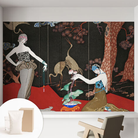 Papier peint intissé mural classique avec imprimé motifs décoratifs design élégant non‑tissé Scène élégante 152x104 cm (1/5)
