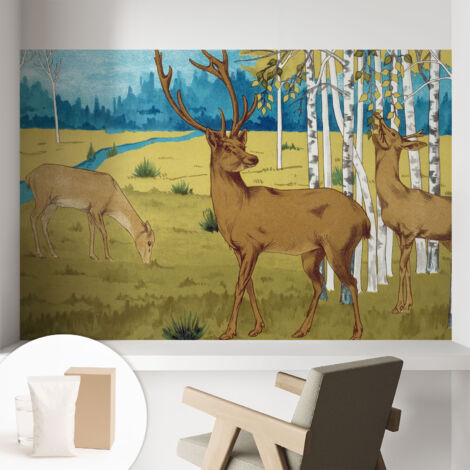 Papier peint intissé décoratif avec motifs pour salon et chambre a motif - Colle incluse gratuite Harmonie forestière 104x70 cm (1/5)