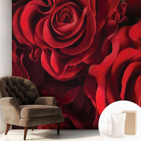 Papier peint intissé avec imprimé pour décoration intérieure pour rénovation a motif - Colle incluse gratuite Roses rouges 250x250 cm (1/5)