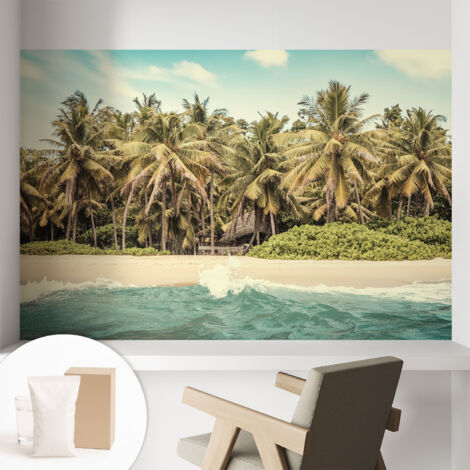Papier peint intissé mural pour salon chambre à coucher tendance et originale - Colle incluse gratuite Plage tropicale 104x70 cm (1/5)