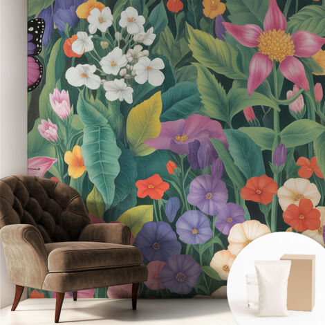 Papier peint intissé avec imprimé pour décoration intérieure pour rénovation a motif - Colle incluse gratuite Explosion florale 250x250 cm (1/5)