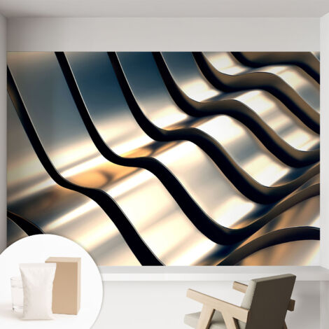 Papier peint intissé mural classique avec imprimé motifs décoratifs design élégant non‑tissé Vagues métalliques 152x104 cm (1/5)