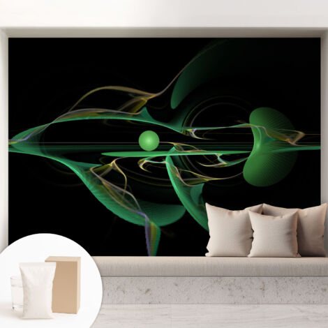 Papier peint intissé décoratif pour chambre et salon Design moderne à poser facilement - Colle incluse gratuite Vagues vertes 208x146 cm (1/5)
