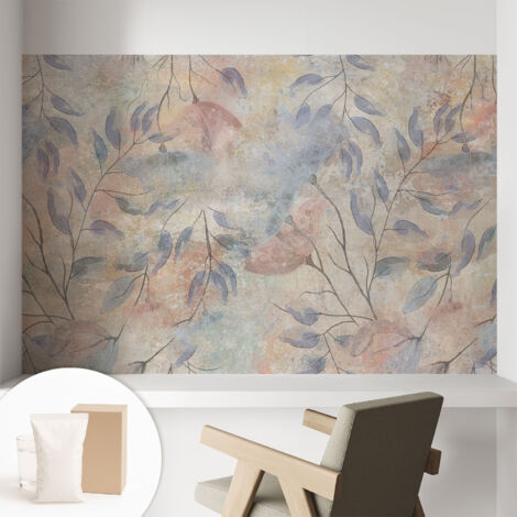 Papier peint intissé mural avec colle pour salon et chambre Décoration murale rapide - Colle incluse gratuite Feuilles abstraites 104x70 cm (1/5)