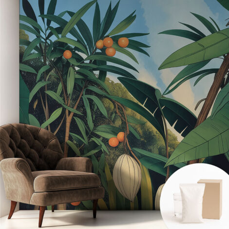 Papier peint intissé décoratif pour salon chambre et cuisine Facile à poser avec colle Jungle tropicale 250x250 cm (1/5)