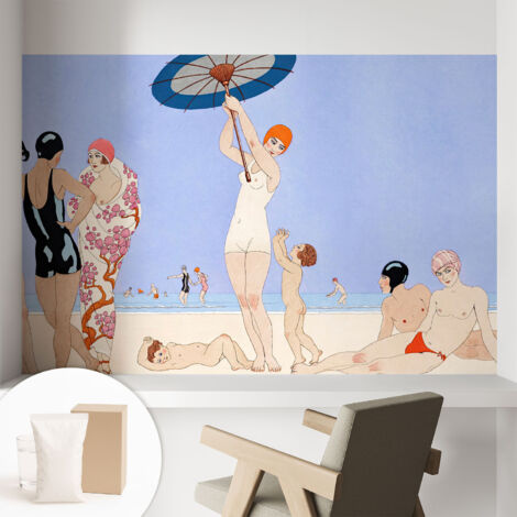 Papier peint intissé avec motifs pour salon et chambre accessoire stylé pour votre intérieur - Colle incluse gratuite Plage rétro 104x70 cm (1/5)
