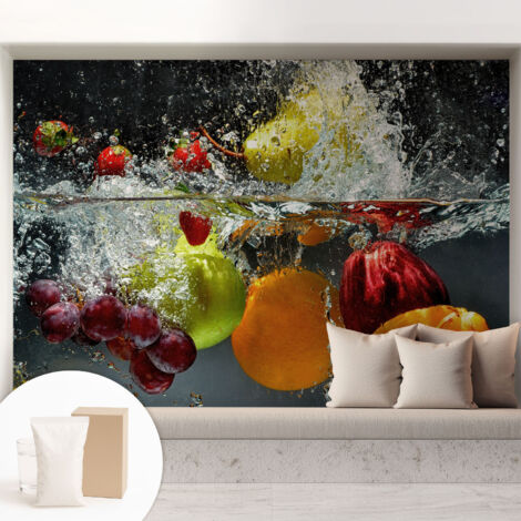 Papier peint intissé avec imprimé pour décoration intérieure pour rénovation a motif - Colle incluse gratuite Fruits dans l'eau 208x146 cm (1/5)