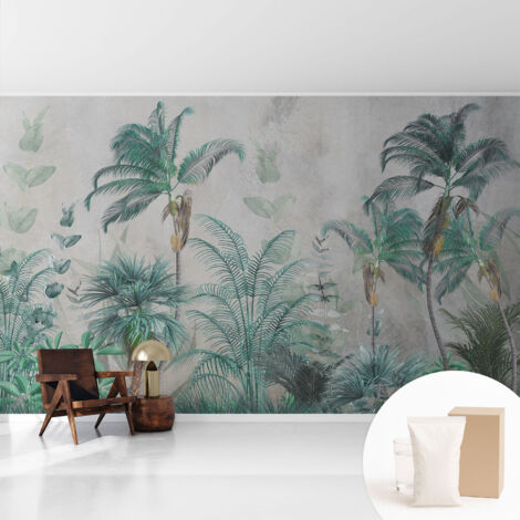 Papier peint intissé avec imprimé pour décoration intérieure pour rénovation a motif - Colle incluse gratuite Oasis exotique 416x254 cm (1/5)