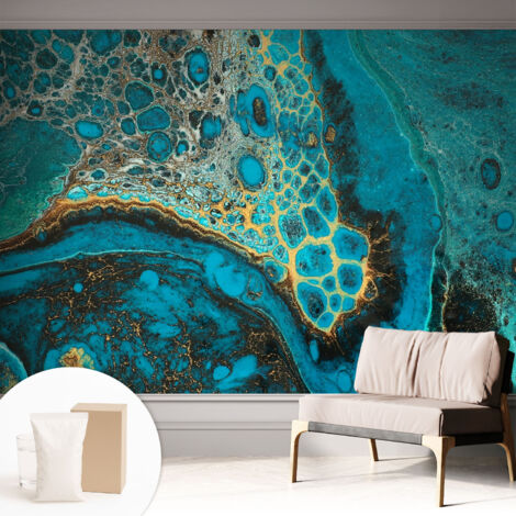 Papier peint intissé mural avec colle pour salon et chambre Décoration murale rapide - Colle incluse gratuite Structure abstraite 312x219 cm (1/5)