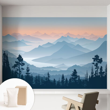 Papier peint intissé mural classique avec imprimé motifs décoratifs design élégant non‑tissé Panorama montagneux 152x104 cm (1/5)