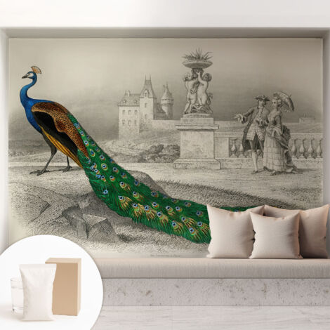 Papier peint intissé pour salon chambre à coucher peint imprimé Installation facile - Colle incluse gratuite Plumes colorées 208x146 cm (1/5)