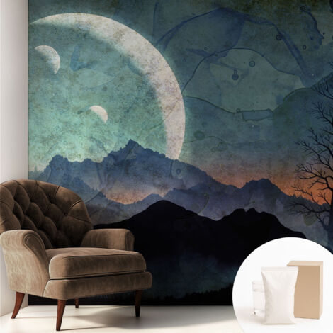 Papier peint intissé avec imprimé pour décoration intérieure pour rénovation a motif - Colle incluse gratuite Paysage nocturne 250x250 cm (1/5)