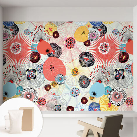 Papier peint intissé avec imprimé pour décoration intérieure pour rénovation a motif - Colle incluse gratuite Fleurs colorées 152x104 cm (1/5)