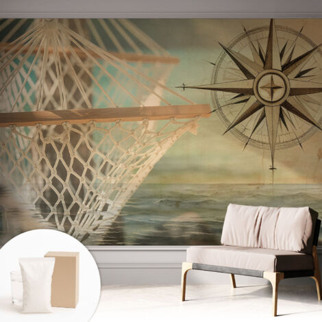 Papier peint intissé mural avec imprimé motifs décoratifs - style contemporain - Colle incluse gratuite Détente au bord de la mer 312x219 cm (1/5)