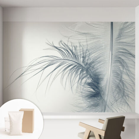 Papier peint intissé mural classique avec imprimé motifs décoratifs design élégant non‑tissé Plume délicate 152x104 cm (1/5)
