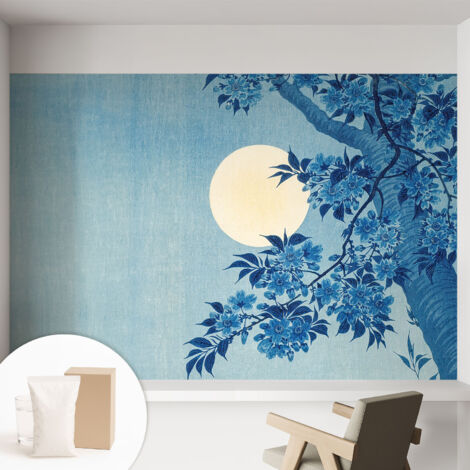 Papier peint intissé mural avec imprimé motifs décoratifs - style contemporain - Colle incluse gratuite Lune fleurie 152x104 cm (1/5)