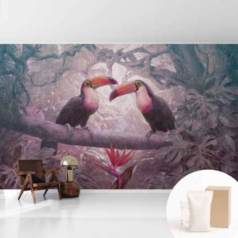Papier peint intissé avec imprimé pour décoration intérieure pour rénovation a motif - Colle incluse gratuite Couple exotique 416x254 cm (1/5)