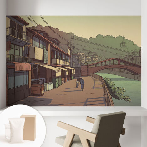Papier peint décoratif avec colle pour salon, chambre à coucher et bureau – Design moderne et facile à poser Paysage pastel 104x70 cm (1/5)