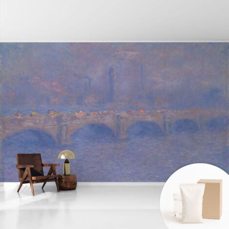 Papier peint intissé avec imprimé pour décoration intérieure pour rénovation a motif - Colle incluse gratuite Pont bleu 416x254 cm (1/5)