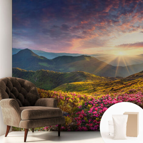 Papier peint intissé mural avec imprimé motifs décoratifs - style contemporain - Colle incluse gratuite Panorama de montagne 250x250 cm (1/5)
