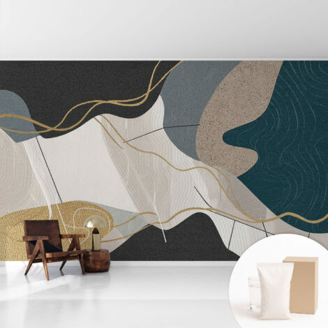 Papier peint intissé avec imprimé pour décoration intérieure pour rénovation a motif - Colle incluse gratuite Formes abstraites 416x254 cm (1/5)