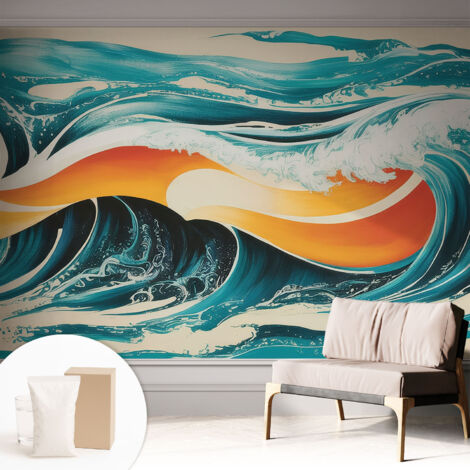 Papier peint intissé classique moderne pour salon et chambre à coucher Décoration rapide avec colle Vagues abstraites 312x219 cm (1/5)