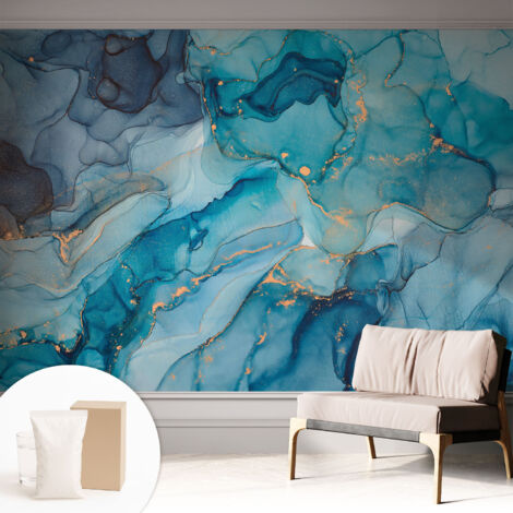 Papier peint avec colle pour décoration moderne de salon chambre à coucher cuisine et bureau Facile Abstrait bleu 312x219 cm (1/5)