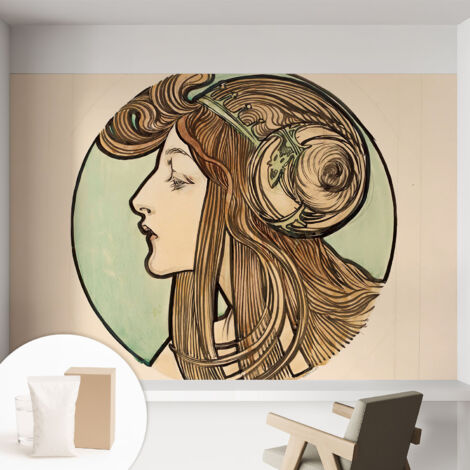 Papier peint décoratif avec colle pour salon, chambre à coucher et bureau – Design moderne et facile à poser Portrait Art nouveau 152x104 cm (1/5)