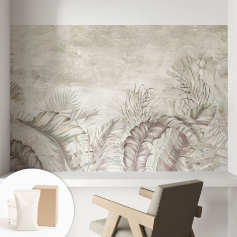 Papier peint intissé mural avec colle pour salon et chambre Décoration murale rapide - Colle incluse gratuite Feuilles décoratives 104x70 cm (1/5)