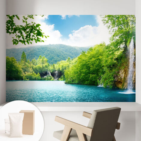 Papier peint intissé pour salon chambre à coucher peint imprimé Installation facile - Colle incluse gratuite Cascade naturelle 104x70 cm (1/5)
