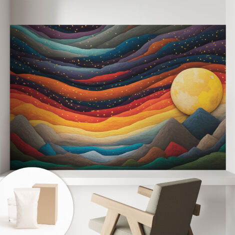 Papier peint intissé mural classique avec imprimé motifs décoratifs design élégant non‑tissé Montagnes colorées 104x70 cm (1/5)