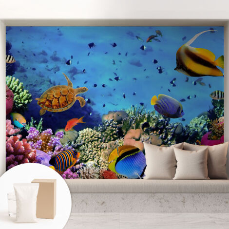 Papier peint intissé avec imprimé pour décoration intérieure pour rénovation a motif - Colle incluse gratuite Récif de corail 208x146 cm (1/5)