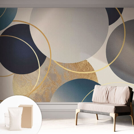 Papier peint intissé mural avec imprimé pour décoration pour salon pour chambre à coucher pour entrée Cercles créatifs 312x219 cm (1/5)