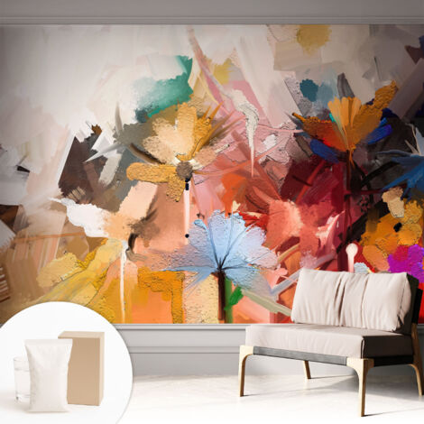 Papier peint intissé décoratif pour salon chambre et cuisine Facile à poser avec colle Abstrait floral 312x219 cm (1/5)