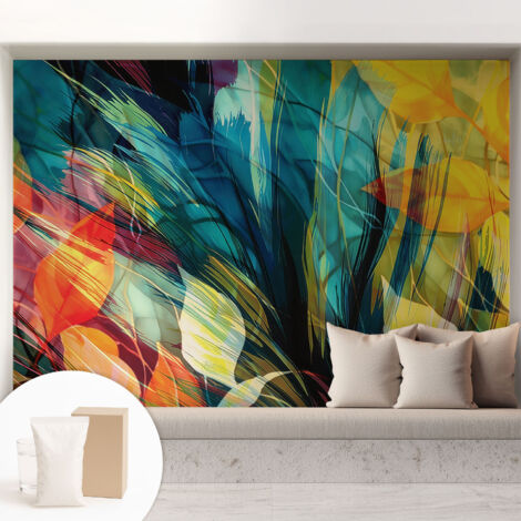 Papier peint intissé mural avec colle pour salon et chambre Décoration murale rapide - Colle incluse gratuite Feuilles abstraites 208x146 cm (1/5)