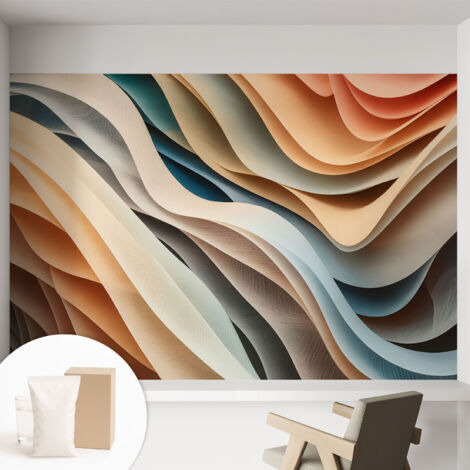 Papier peint intissé avec imprimé pour intérieur moderne application facile a motif - Colle incluse gratuite Formes ondulantes 152x104 cm (1/5)
