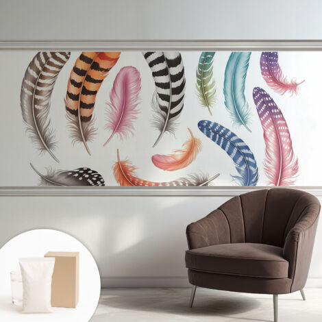 Papier peint intissé avec imprimé pour décoration intérieure pour rénovation a motif - Colle incluse gratuite Plumes pastel 250x104 cm (1/5)