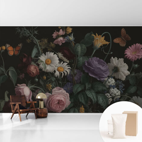 Papier peint intissé avec imprimé pour décoration intérieure pour rénovation a motif - Colle incluse gratuite Élégance florale 416x254 cm (1/5)