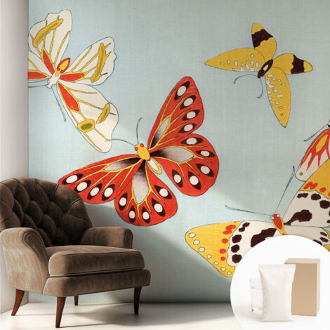 Papier peint intissé décoratif pour salon chambre et cuisine Facile à poser avec colle Papillons artistiques 250x250 cm (1/5)