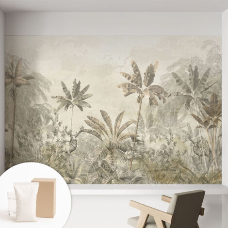 Papier peint décoratif avec colle pour salon, chambre à coucher et bureau – Design moderne et facile à poser Jungle tropicale 152x104 cm (1/5)