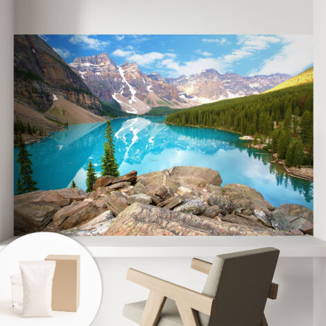 Papier peint intissé mural classique avec imprimé motifs décoratifs design élégant non‑tissé Lac bleu 104x70 cm (1/5)