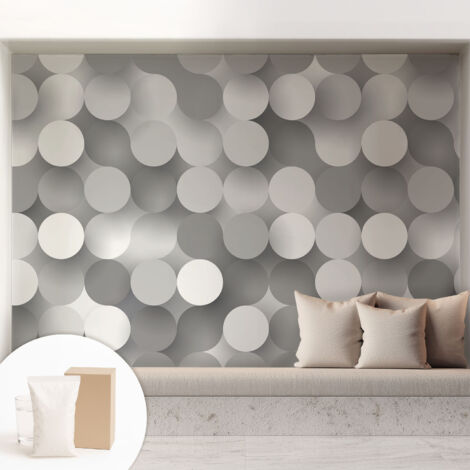 Papier peint intissé avec imprimé pour intérieur moderne application facile a motif - Colle incluse gratuite Cercles gris 208x146 cm (1/5)