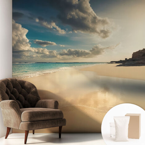 Papier peint intissé avec imprimé pour décoration intérieure pour rénovation a motif - Colle incluse gratuite Côte ensoleillée 250x250 cm (1/5)