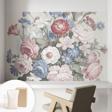 Papier peint intissé mural avec colle pour salon et chambre Décoration murale rapide - Colle incluse gratuite Bouquet coloré 104x70 cm (1/5)