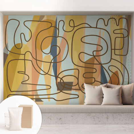 Papier peint intissé avec imprimé pour décoration intérieure pour rénovation a motif - Colle incluse gratuite Formes abstraites 208x146 cm (1/5)